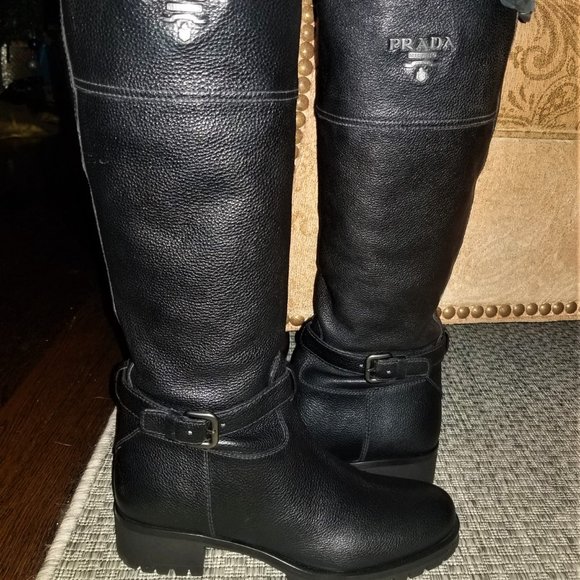 NIB! Prada Pebbled Leather Riding Boots - Size 39 - Picture 4 of 9